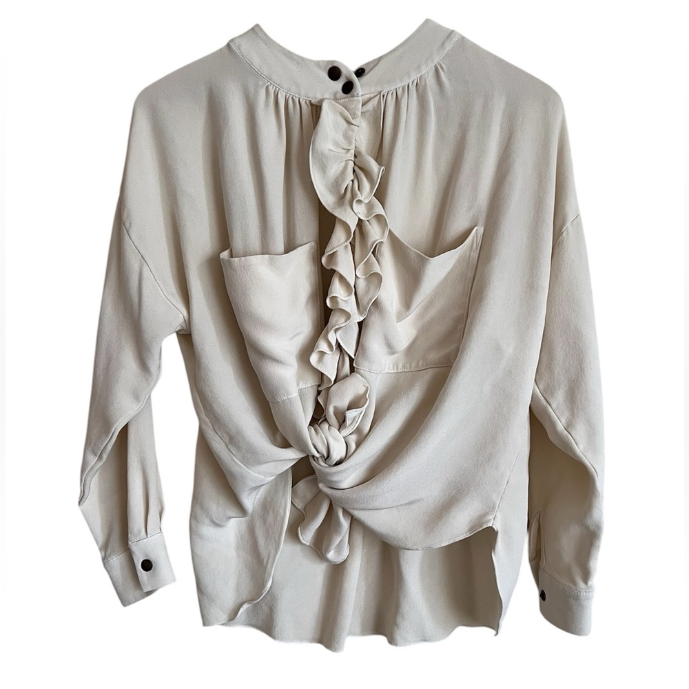 Ramy Brook Cream Ruffled Button Up Blouse - Picture 7 of 12